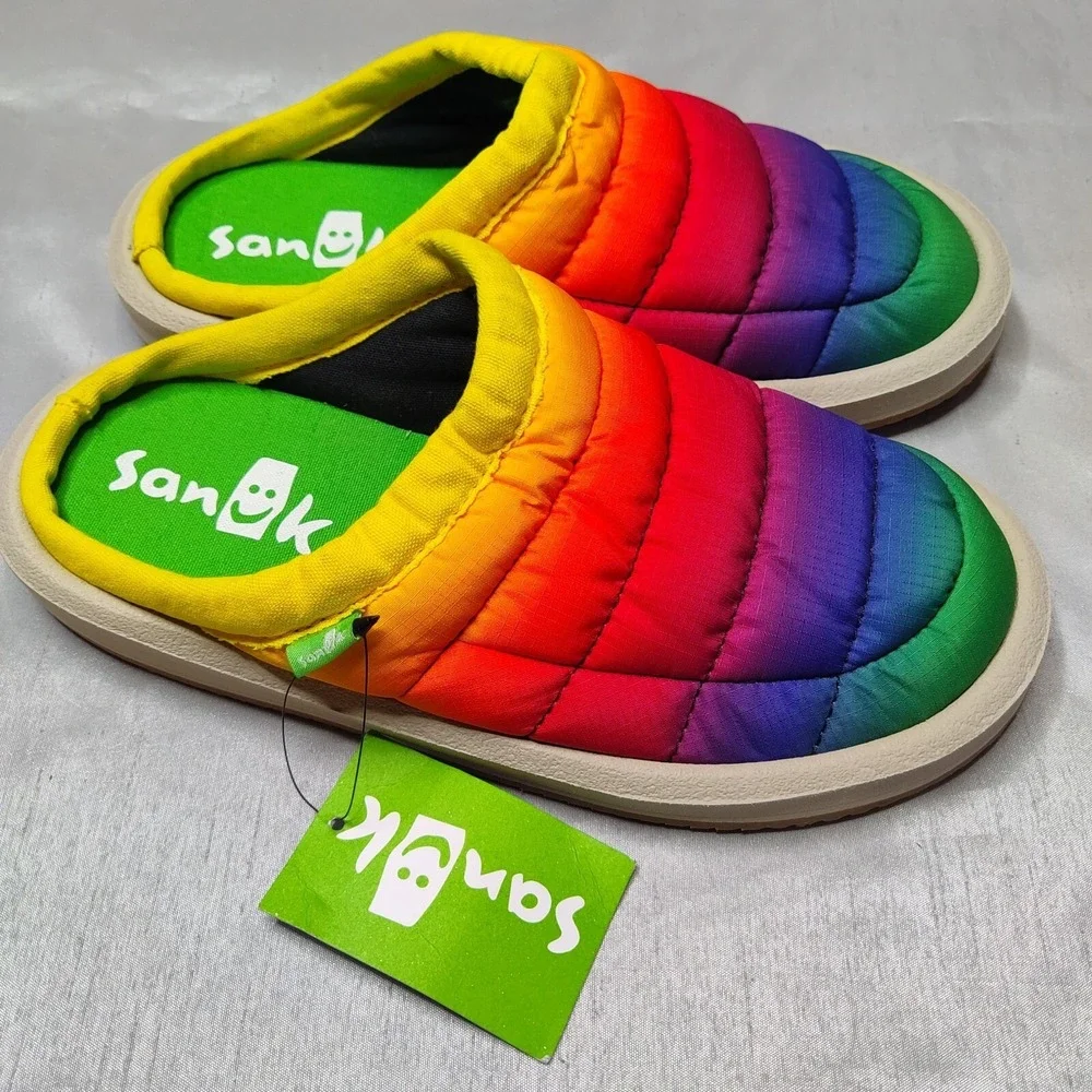 SANUK Girls Size 3 Lil Puffer Low Rainbow Mule Sandal Slippers‎ NEW